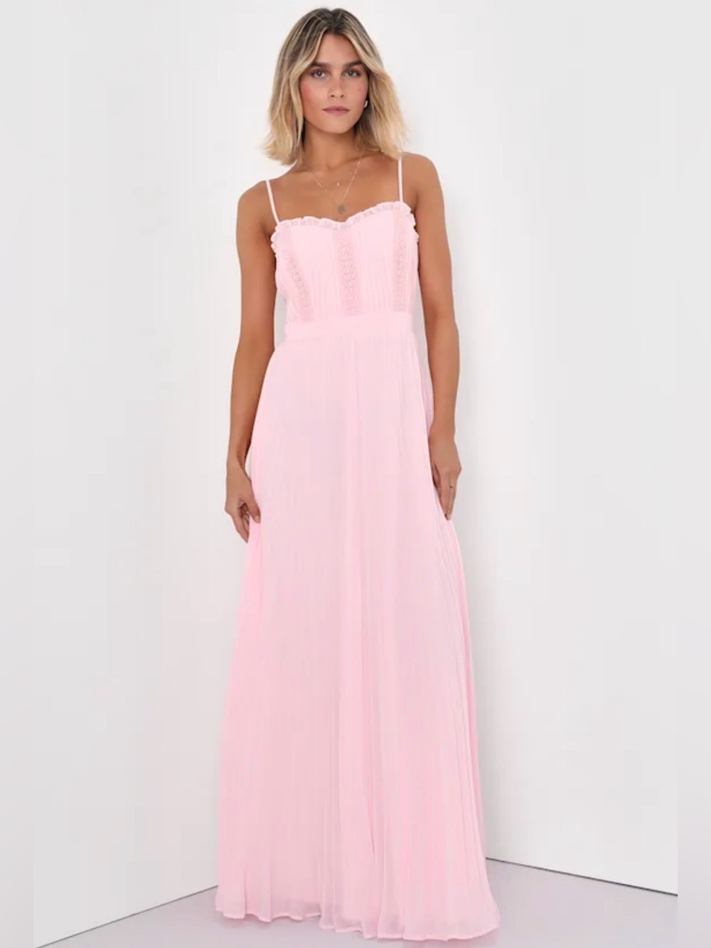 Lulus Precious Charm Light Pink Pleated Sleeveless Maxi Dress | Small | EUC
